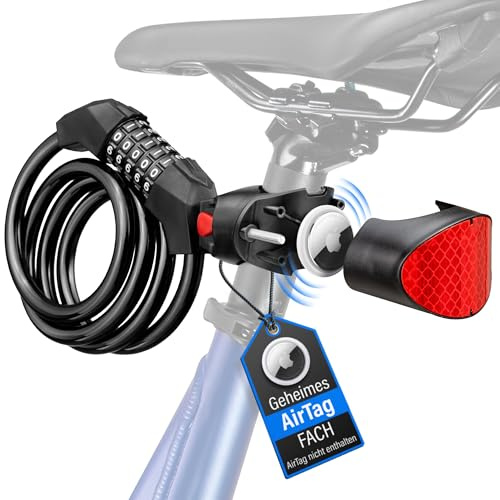 WebfoxTec® Zahlenschloss mit AirTag Versteck - Robustes Fahrradschloss mit Zahlencode & Halterung für GPS Tracker Fahrrad - Auch für Android Moto Tag - Zahlenschloss Fahrrad