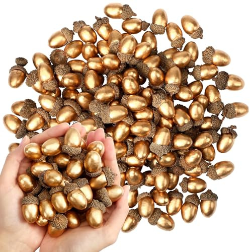 50 piezas de bellotas artificiales de decoración otoñal, bellotas doradas con tapa de bellota, para decoración de Acción de Gracias, Navidad y otras decoraciones de mesa, otoño, esparcimiento,