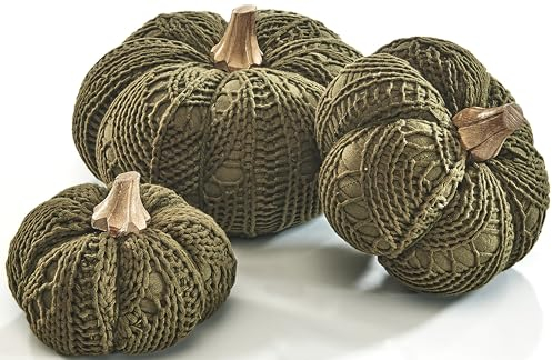 Kobolo Dekokürbis Dekoration Dekoobjekt Deko Kürbis aus Textil - Set aus 3 Größen - grün dunkelgrün