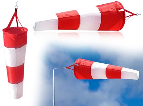 AOYEGIC Windsack für Draußen,Wetterfahne für den Garten,Wind Socke Tasche,Windrichtungsanzeiger zur Windmessung,Windanzeiger mit Streifen Polyester Gürtel,für Flughafen Rasen(Roter und Weißer,80 cm)