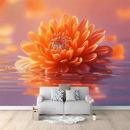 Papel pintado fotográfico impreso Flores flotantes brillantes Papel pintado fotográfico de tejido no tejido 250 x 175 cm arte fotográfico pared de Color naranja pintado de pared imagen de pare