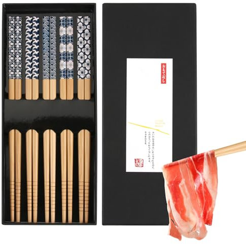 Bacchette in legno, 5 paia di bacchette cinesi blu porcellana bianca nuovo 5 paia di bastoncini per mangiare tradizionale asiatica set di bacchette per riso sushi e cucina cinese qualità robusta