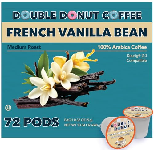 Double Donut Coffee French Vanilla Coffee Medium Roast Flavored Coffee Pods for Keurig K Cups Makers from Double Donut, 72 Count (Pack of 1)