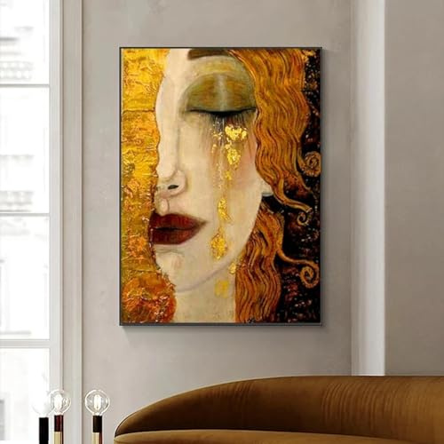 Gustav Klimt Freya Lágrimas Beso Figura Pintura Arte Carteles Escandinavos Lienzo Pintura Sala de estar Pintura Decorativa 70x110cm Sin Marco