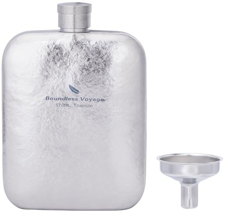 Boundless Voyage Flasque en titane avec entonnoir de 170 ml pour whisky, vodka, alcool, drapeau pour homme Ti3263D, argenté