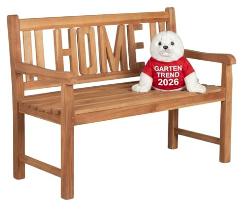 MR. DEKO® Banc de jardin motif teck | Banc en bois avec dossier | Banc de frison pour l'extérieur | 2 places 120 x 60 x 94 cm | Banc en teck massif et résistant aux intempéries pour jardin, balcon