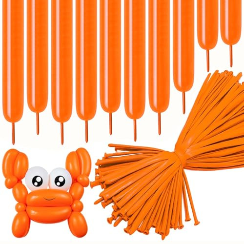 Globos de modelado, 100 unidades, color naranja, globos largos de látex, con animales, globos largos de látex 260Q, para cumpleaños, Navidad, bodas, fiestas, decoración (naranja)