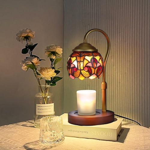Rsbrillialite Candle Warmer Lamp - Vintage Tiffany Style Wood Base Timer