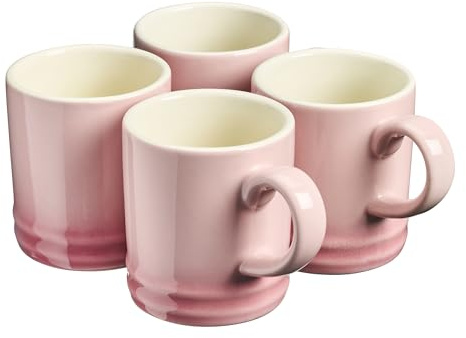 Cooks Professional 4 Piece Espresso Coffee Cup Set | Dishwasher & Microwave Safe Durable Stoneware Stylish Colourful Graduated Design Mini Drinking Mugs | 100ml Capacity | Pink