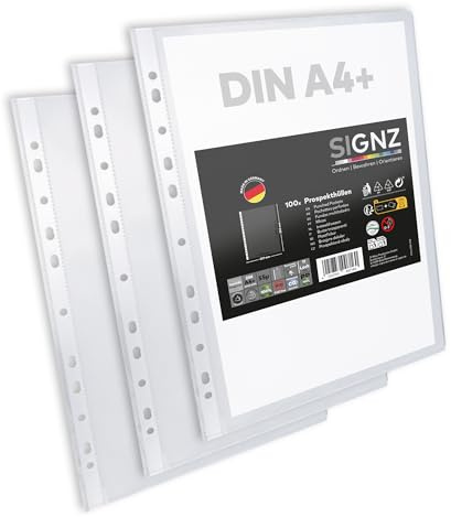 SIGNZ Broschyrfickor extra breda (DIN A4, stark 80 my), 100 stycken, glasklar, CO2-neutrala tillverkade, tillverkade i Tyskland