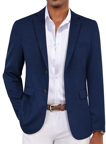 COOFANDY Men's Casual Blazer Sport Coats Lightweight Big and Tall Suit Jackets Two Button Linen Business Blazer Navy Blue