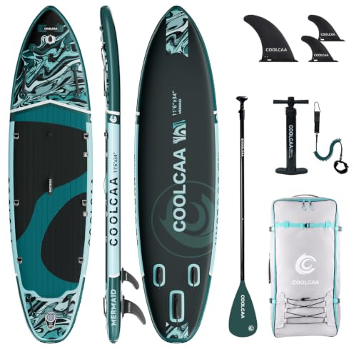 COOLCAA Mermaid 11'6 Inflatable Stand-Up Paddle Board, 490Lbs Capacity SUP Board with 34'' Extra Wide, Fishing Paddleboard with Accessories & Bag for Adults Youth (Phantom Stream)