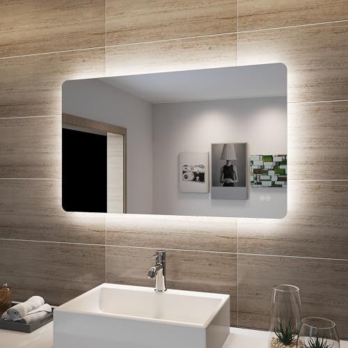 SONNI Badspiegel 100 x 60cm Badspiegel mit LED-Beleuchtung beschlagfrei Lichtspiegel IP44 LED Spiegel Wandspiegel mit Touch-Schalter Kaltweiß/Neutralweiß/Warmweiß