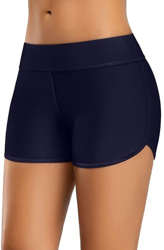 CharmLeaks Women Sports Board Shorts Boyleg Swiming Shorts Bikini Bottoms Navy Blue(Size: L(UK 12))