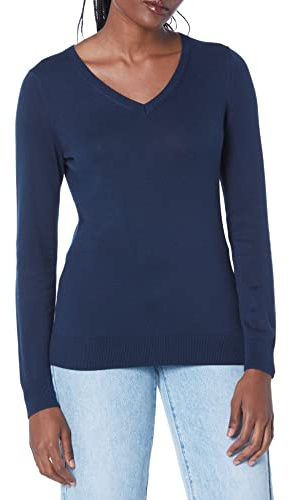 Amazon Essentials Maglione Leggero con Scollo a V Maniche Lunghe Donna, Blu Marino, XS
