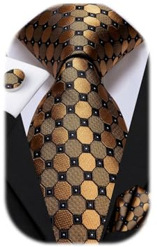 Dubulle Mens Gold Brown Tie Set Silk Palid Bronze Necktie for Men with Cufflinks Formal Tie and Pocket Square Business Wedding