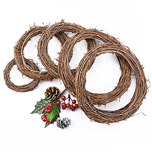 5 Stück (8,12,20,25,30cm) Kranz Rohling Rebenkranz Türkranz Rohling Wandkranz Weihnachten Bastelkranz DIY Deko Kranz Natur für Weihnachten Türkranz Holz Dekoration Ornament Tor Wand Party Hochzeit