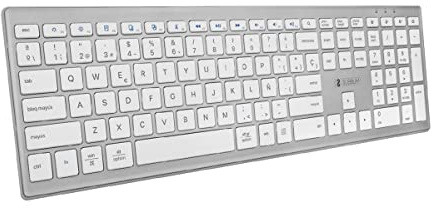 SUBBLIM Teclado Extendido Pure Inalámbrico Bluetooth, para Ordenador, Portátil, Ultra Slim, Teclado Español, Compatible con Android/iOS/Mac OS/Windows, Plata