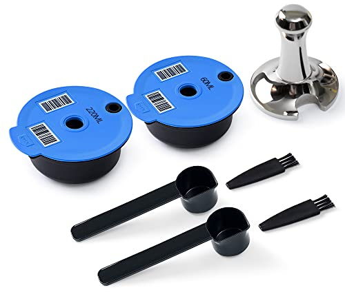 Reusable Tas simo Pods 60ML+220ML Refillable Coffee Capsules Compatible with Bosch Coffee Maker, BENFUCHEN Tas simo Coffee Reusable Discs with A Stainless Steel Coffee Tamper 51mm