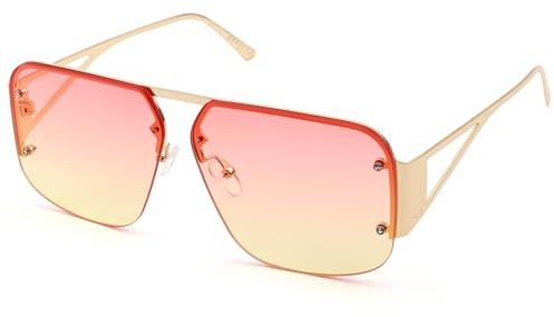 Pro Acme Pilot solglasögon kvinnor män trendiga kantlösa ramar retro fyrkantiga nyanser stor metall solglasögon, A04 Gradient rosa gul