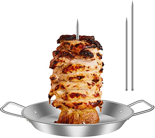 Vertical Kebab Skewer Stand Stainless Steel Chicken Skewers Vertical Skewer Grill Rack Stand with 3 Different Sizes Spikes for BBQ or Oven Barbecue Kebab Spike for Whole Chicken Fish Sausage Steak