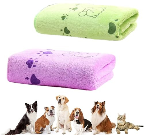 bangminda 2 Pièces Serviette pour Chien Chats Serviettes de Bain en Microfibre à Séchage Rapide pour Chien Absorbante Serviette Grande pour Chiens Animaux Compagnie 140 x 71 cm (Vert et Violet)