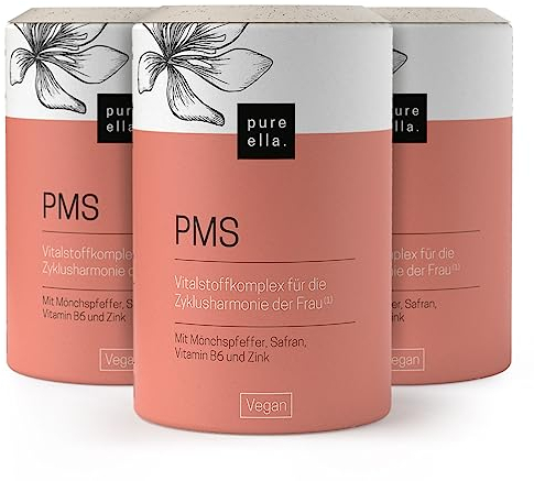 Pure Ella Vitalstoffkomplex für Frauen - 180 Kapseln - Enthält Mönchspfeffer, Frauenmantel, Safran, Vitamin C, B6 & Zink - Für die Zeit vor der Menstruation - Natürlich, hormonfrei, vegan