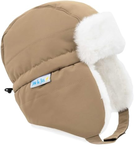 Jan & Jul Kinder Wasserdichter Verstellbarer Trapperhut mit Kinnriemen für Winter und Schnee (Soft Brown, Größe XL)