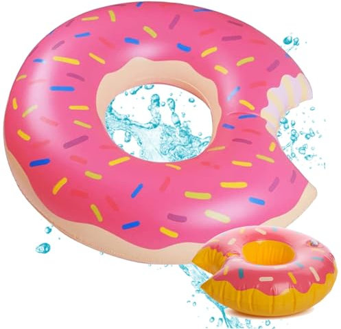 Donut Schwimmreifen Schwimmring - ca. 120 cm Luftmatratze für Pool & Wasser - Kinder & Erwachsene & 1x Getränkehalter aufblasbar (1x Pink)