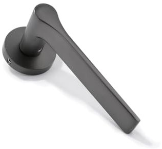 La Lourde - Poignée de Porte Marise - Alliage de Zinc Gris Foncé - Haute Qualité - Portes Intérieures - Marque Française - Platine de Finition Ronde + Rosace à Clé