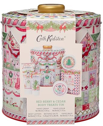 Cath Kidston Hand Cream 100 ml, Body Lotion, Hand Scrub, Hand Balm 3 x 50 ml, Bath Salt Sachets 3 x 20 g, Beauty Treat Tin, Travel Size and Vegan Friendly, Gift For Her, A Doll’s House Collection