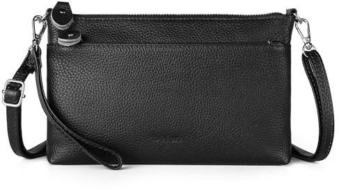 befen Echtleder Handtasche Klein Damen Clutch RFID-Blockierung Umhängetasche Leder Crossbody Bag Damen mit Handgelenkband & Verstellbar Schultergurt, Schwarz