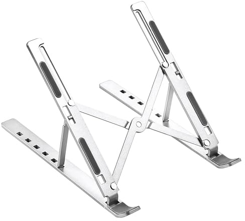 ZULFI Laptop Stand for Desk Foldable & Adjustable Height Computer Stand Ergonomic Air Ventilated Aluminum Alloy Laptop Riser Holder Compatible with MacBook Notebook 10-15.6” Laptop & Tablet Silver