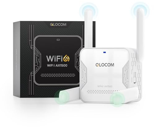 QLOCOM 2025 Newest Version WiFi 6 AX1500 WiFi Extender Booster 1500Mbps WiFi Booster Range Extender Dual Band 5GHz & 2.4GHz Booster/Hotspot with 3600 Sq.Ft Coverage, 1 Ethernet Port, WD1500U