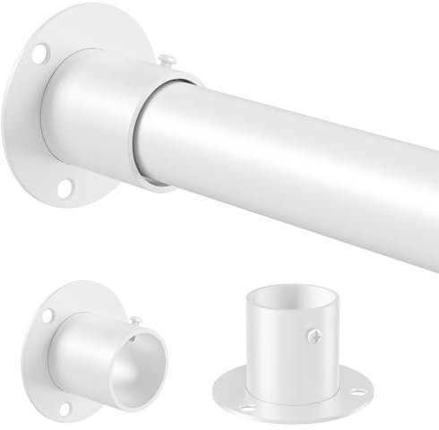 Venwemong Wardrobe Rod,70-90cm Adjustable Clothes Hanging Rail, Stainless Steel with Fixing Accessories for Closet & Storage, White, Diameter 25mm