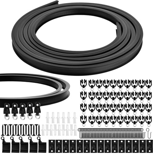 Riel de Cortina de Techo Flexible 5m, Sistema Curvo con 80 Accesorios de Montaje, Pista de Cortina para Divisor de Habitación, Ducha, Ventana, Balcón, Hospital (A)