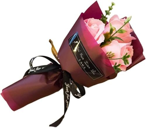 Wwyan 3 Heads Pink Artificial Rose Bouquet Soap Flower, Petals Valentine Day Gifts for Women Mom Wife Best Friend, Birthday Christmas Valentine's Mothers from Daughter Artificial Flowers (30g)