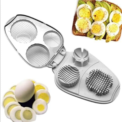Cortador de huevos de acero inoxidable, cortador de huevos de 3 vías y picador de alimentos para cocina, fácil de limpiar, para huevos duros, aguacate, fresas, champiñones