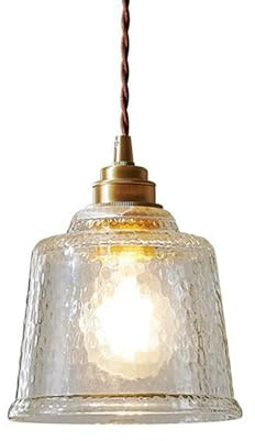 Lámpara colgante de cristal martillado para isla de cocina, lámpara colgante dorada estilo granja con pantalla de cristal soplado transparente, luminarias de suspensión retro industrial para comedor
