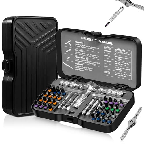 Koeutoze Set Cacciavite a Cricchetto 40 in 1 - Kit di Cacciaviti Magnetici di Precisione con 32 Punte S2, Manico in Alluminio Rimovibile, Utensili Compatti per Riparazioni di Bici, Mobili e Fai-da-te