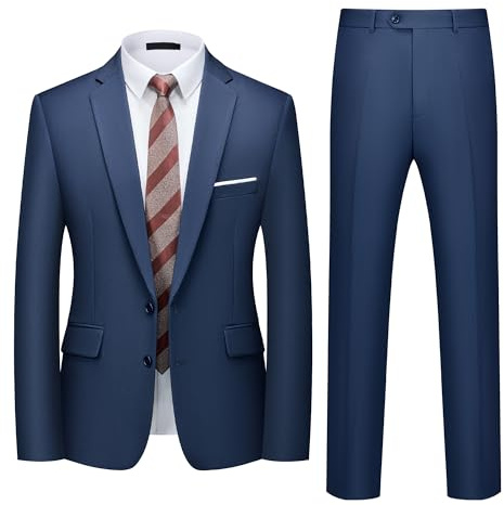 Traje Hombre 2 Piezas Slim Fit Traje Hombre Elegante 2 Botones Chaqueta Pantalón Traje Formal Business Oficina Boda Evento Fiesta Trabajo Clásico Moderno Smoking Azul Marino M