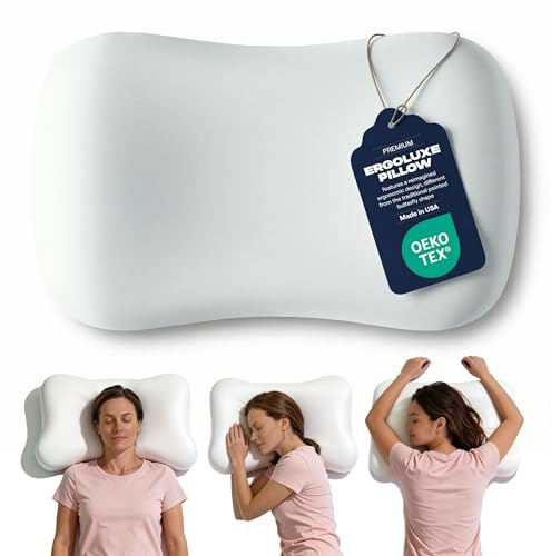 ERGOLUXE Oreiller Ergonomique Cervical Soulage Tensions, Mémoire de Forme | Double hauteur 13/11 cm, 55x38 cm. Soutien de la nuque, dos/côté/ventre. Housse lavable certifiée OEKO-TEX®.
