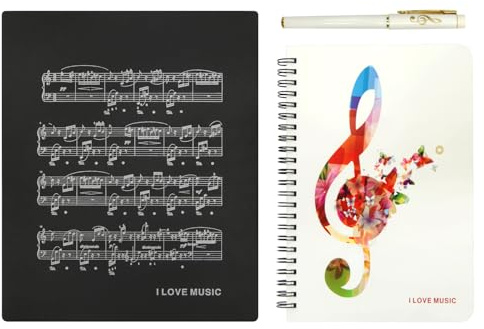 Piano and Music Themed Stationery Gift Box Set,1 Pcs Piano Key Board Musical Notes Melody A5 Notebook Spiral Wirebound Note Books Notepad Diary with 1 Pcs High Note Design Pen (Butterfly High Note)