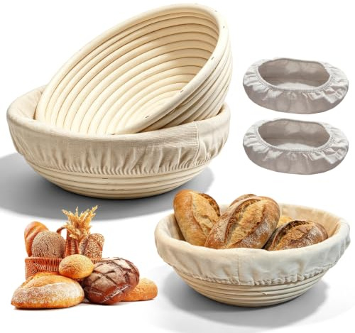 Nimblyne Juego de 2 cestas de fermentación ovaladas de 23 cm de diámetro con inserto de lino, juego de cestas de fermentación, cesta de fermentación, cesta ovalada, cesta de pan, accesorios para