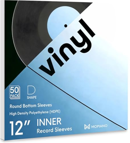 Mopiano 50 x 12 tum inre vinylskivhylsor rund botten, 33 varv/min antistatisk inre LP-ärm, skyddar vinyl från damm, smuts och repor.