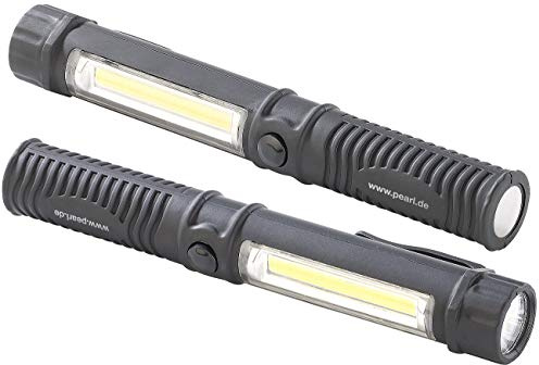 PEARL Werkstattlampe: 2er-Set 2in1-LED-Taschenlampen mit COB-LED-Arbeitsleuchte, Magnet (Werkstatt Taschenlampe LED, Stableuchte, Rucksack)