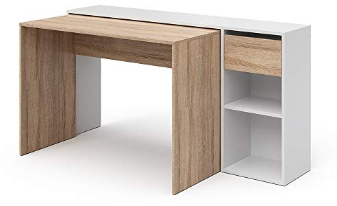 Vicco Desk Ben, White/Sonoma, 145 x 46.4 cm, with work surface and open shelves for organization