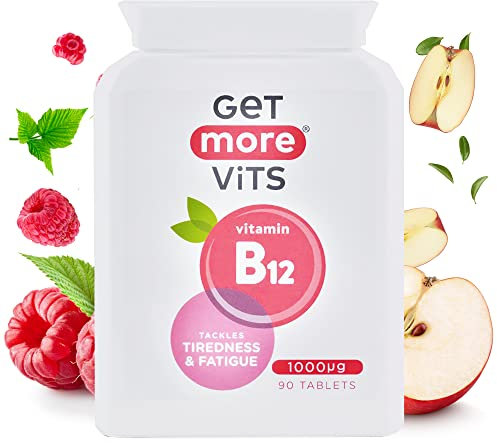 Get More Vits - Vitamin B12 (90 Tablets), 90 1000µg Daily Servings, Tackles Tiredness & Fatigue, Promotes Stronger Immune System, Boosts Normal Cell Growth, Vegetarian, Vegan, Food Supplement