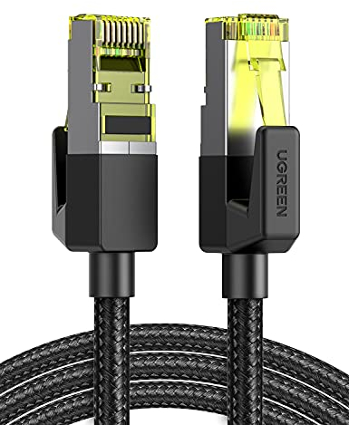 UGREEN Cat 7 Câble Ethernet Réseau RJ45 10Gbps 600MHz Double Blindage Noyau de Cuivre Nylon Tressé Compatible avec Routeur Switch Modem Décodeur TV Box PS5 PS4 Xbox Console de Jeux PC (10M)