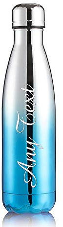 Personalised Insulated Water Bottle 12 Hours Hot & 24 Hours Cold 500ML / 17oz Vacuum Flask Stainless Steel Bottles for Christmas Gift School Office & Hiking Outdoor(Silver & Blue,Text)